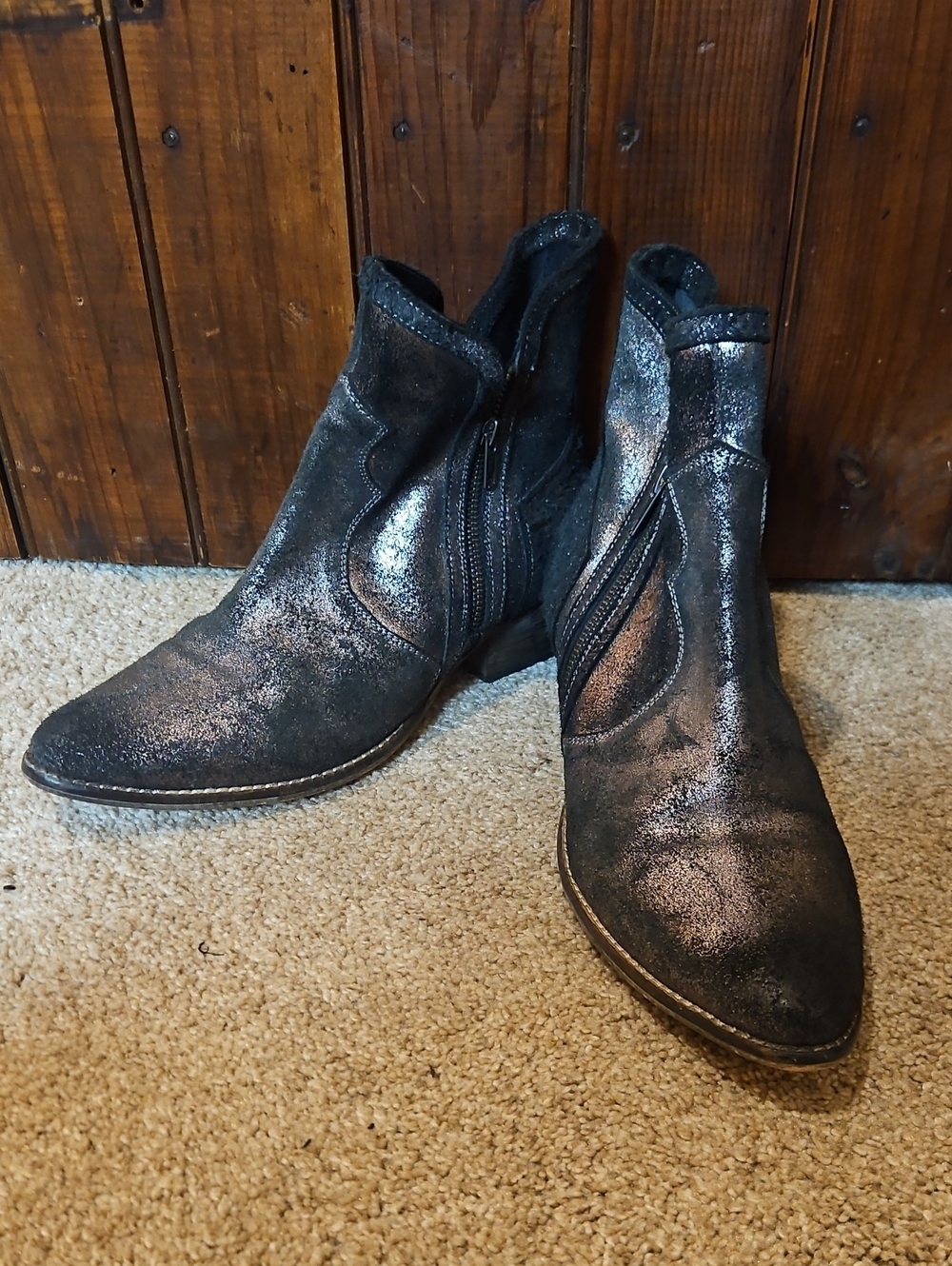 Shimmery Black Ankle Booties with Side Zip